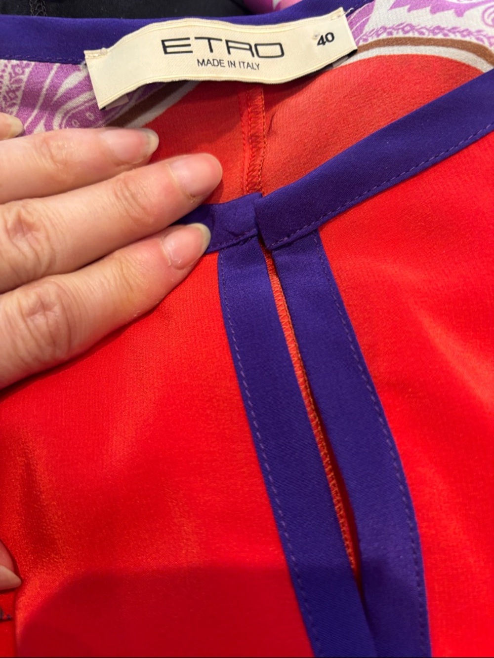 Etro Red Silk Top with Purple Trim